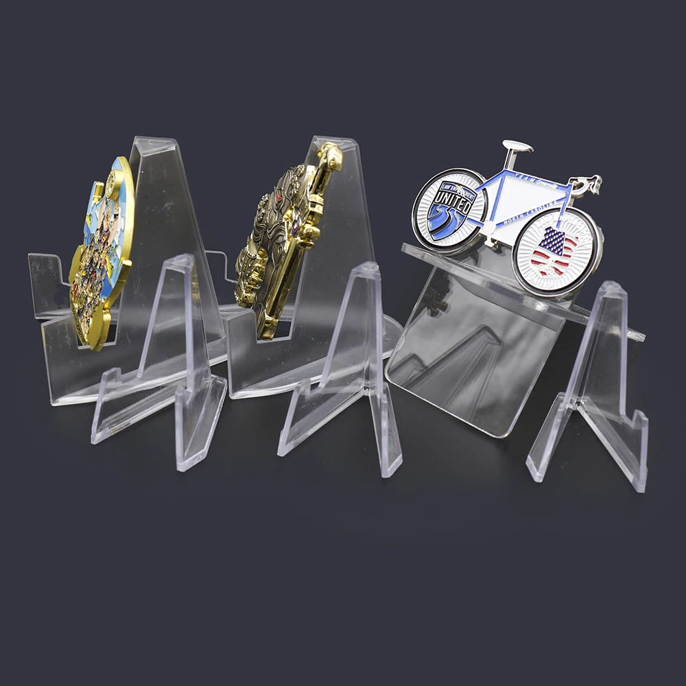 Wholesale souvenir transparent plastic clear acrylic mini challenge coin rack for silver coin case plastic holder display racks