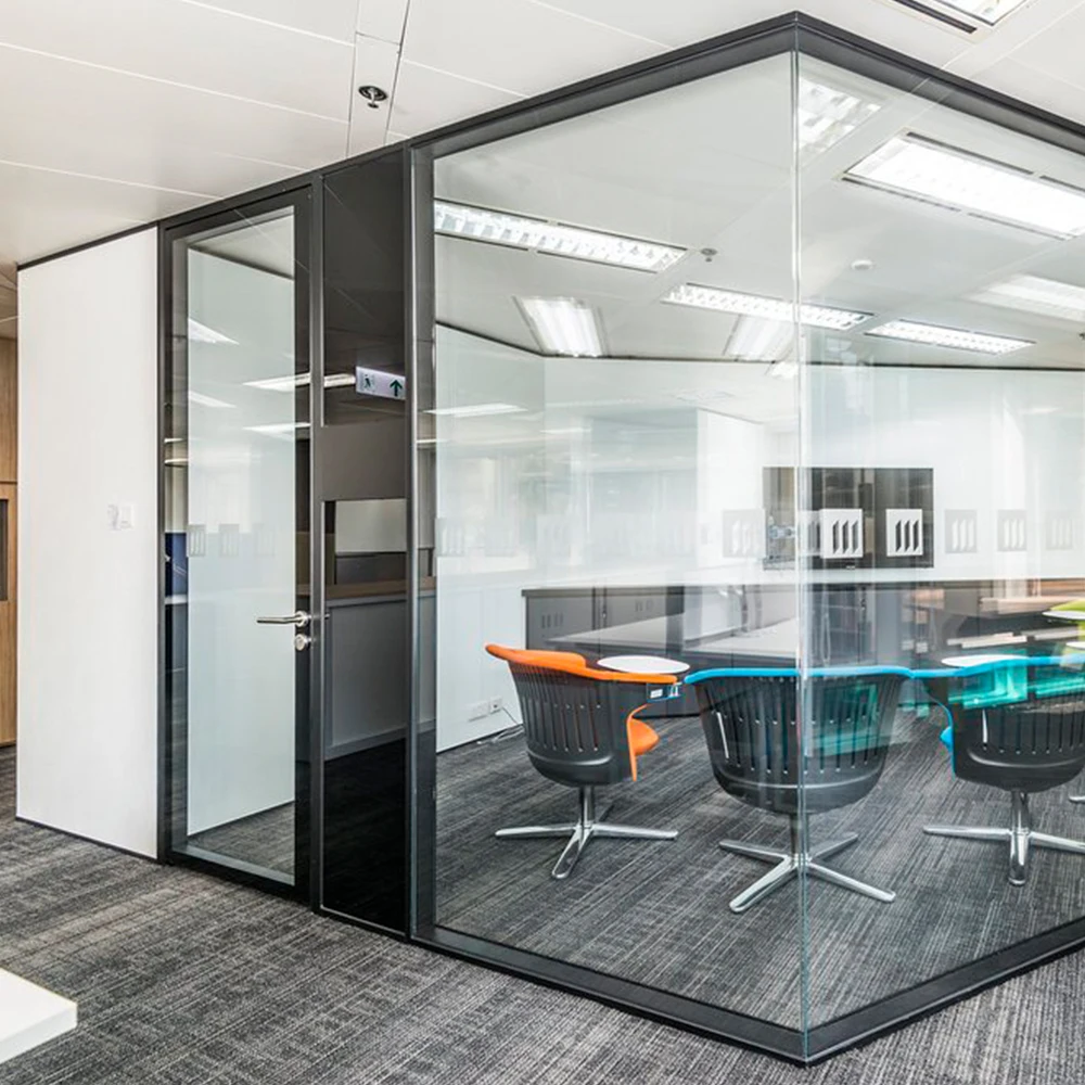 Meeting room modular aluminum frame tempered double glass office partition soundproof glass partition wall