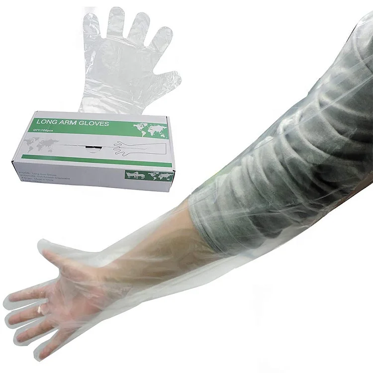 Veterinary consumables plastic ldpe eva long disposable shoulder length veterinary gloves