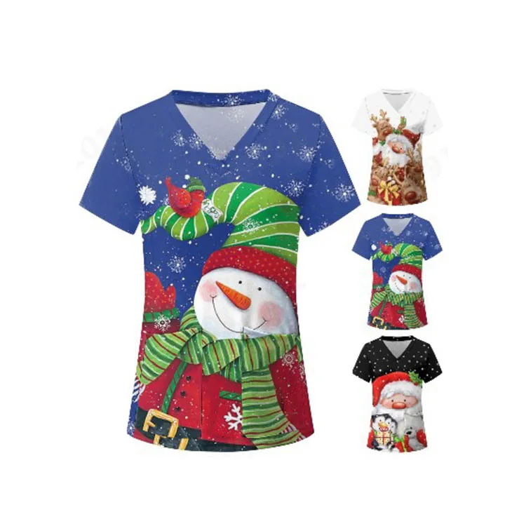 Christmas pattern nursing scrubs hospital healthcare scrub uniforms