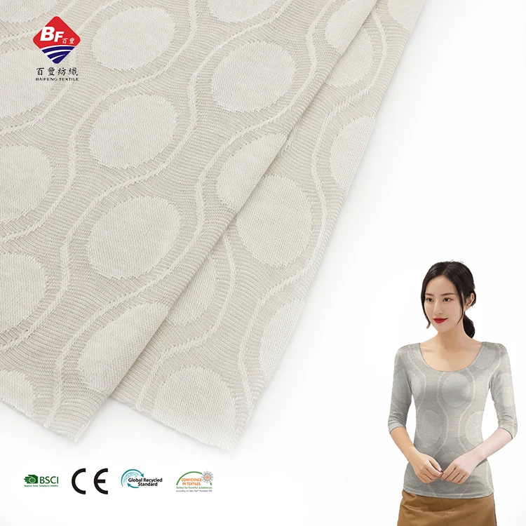 OEM Pointelle Knitted Fabric 65.5%Rayon 34.5%Polyester 80GSM Dyed 3D Jacquard Fabric For Baseshirt
