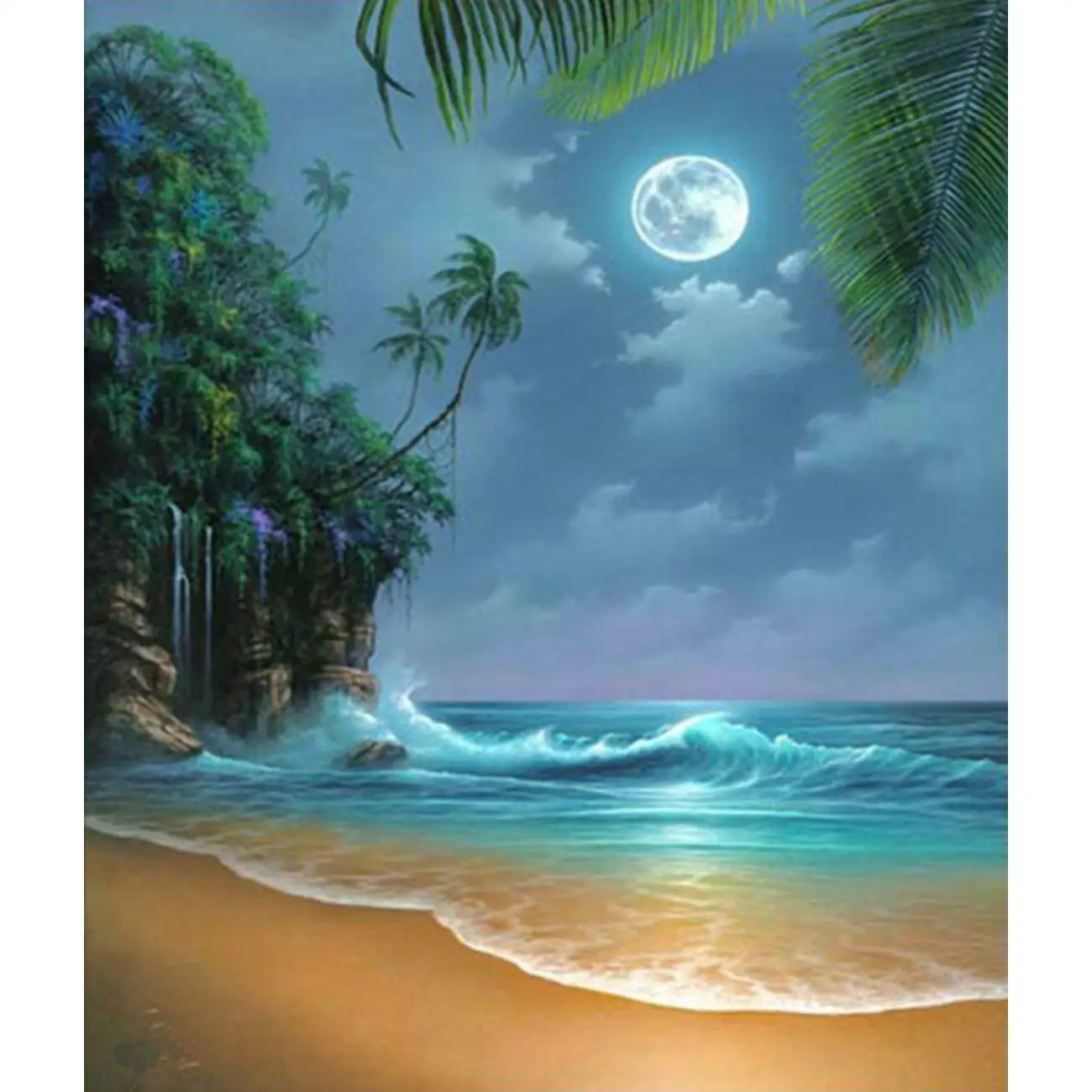 
DIY 5D Diamond Painting Kit, Full Diamond Seaside Moon Beach Embroidery Rhinestone Cross Stitch Arts Craft Supply for Home Wall 