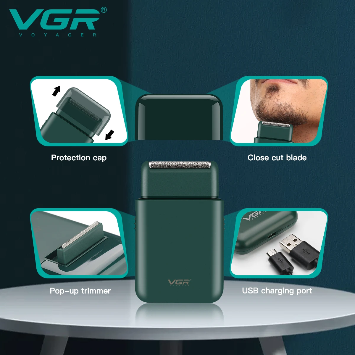 VGR V-390 Mini Portable  USB Rechargeable Mens Electric Foil Shaver Razor Facial Beard Trimmer for men
