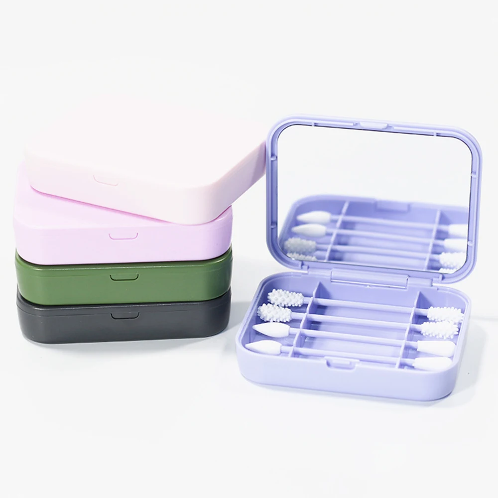 4pcs set Portable Easy Carry Mirror Reusable Silicone Cotton Swab