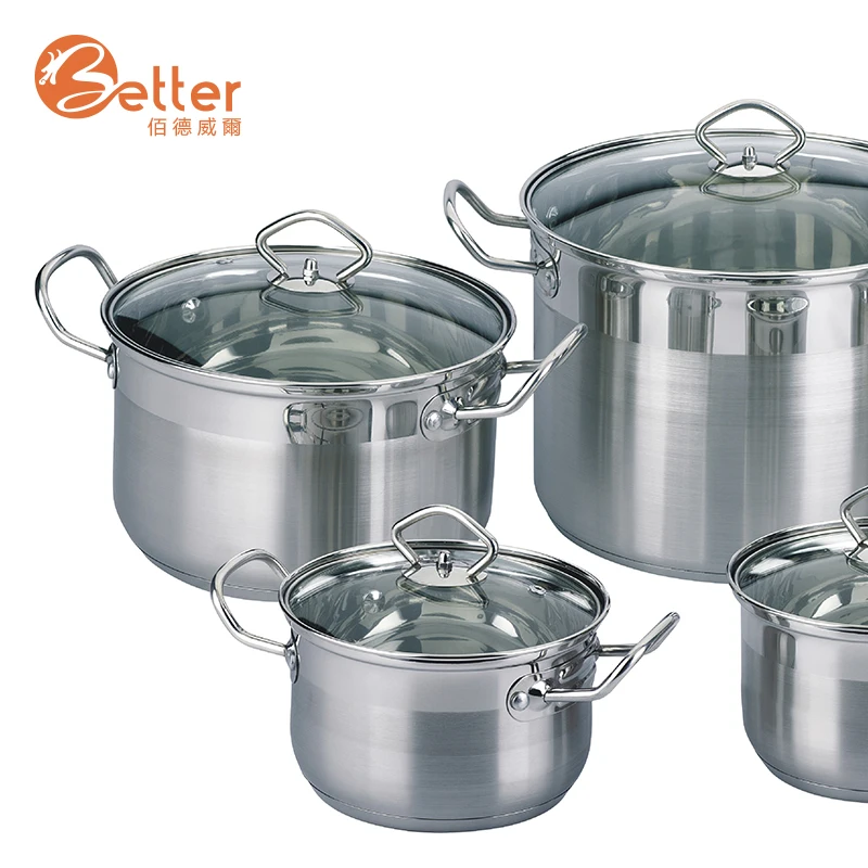 Best Selling 8Pcs German Stainless Steel Cookware Set Pot with Cast Iron Handle