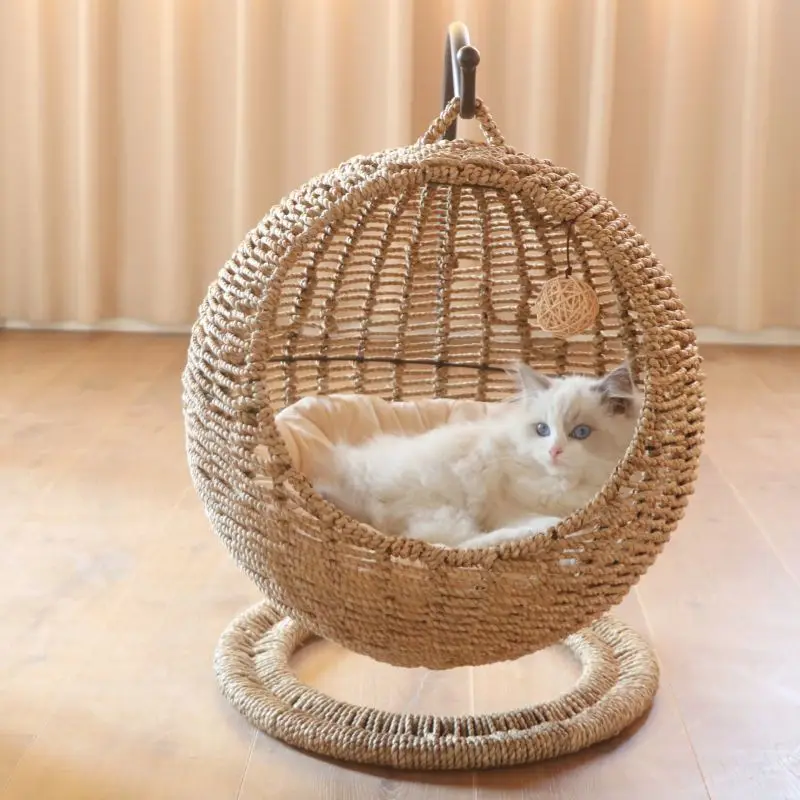 Healthy Eco-Life Pet Natural Series Wicker balcony decorate indoor plastic cute rattan cane cat little dog swing chairs