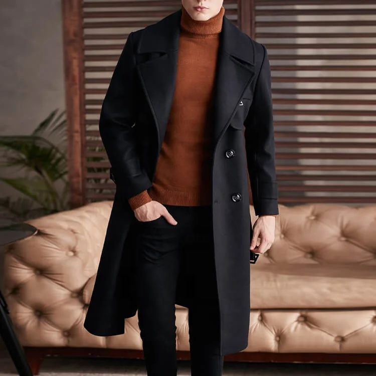 High quality loose fit mens full length coat long winter wool men overcoat