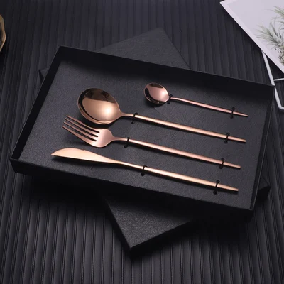 Golden Silverware 4 Piece Stainless Steel Gold Cutlery Flatware Set with Gift Box