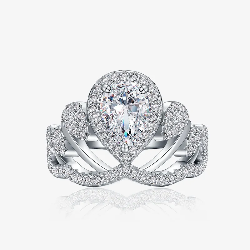 Zircon Fine Jewelry Luxury CZ S925 Sterling SIlver 6*8 Big Stone Cubic Zirconia Princess Crown statement Rings for women
