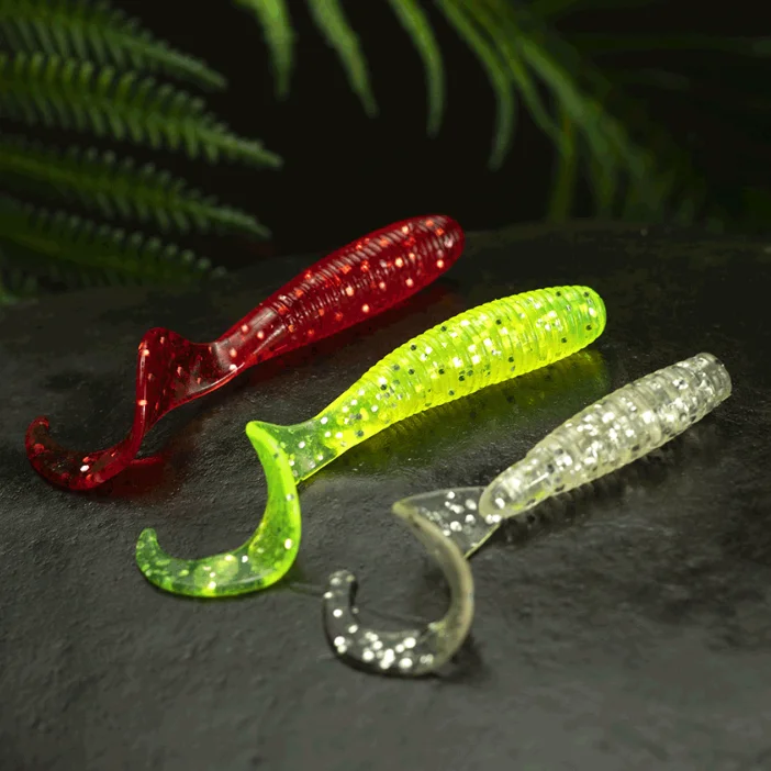 LINNHUE 60/65mm Long Invincible Curly Tail Soft Lures Plastic Lifelike Earthworm Grub Worm Fishing Lures Baits