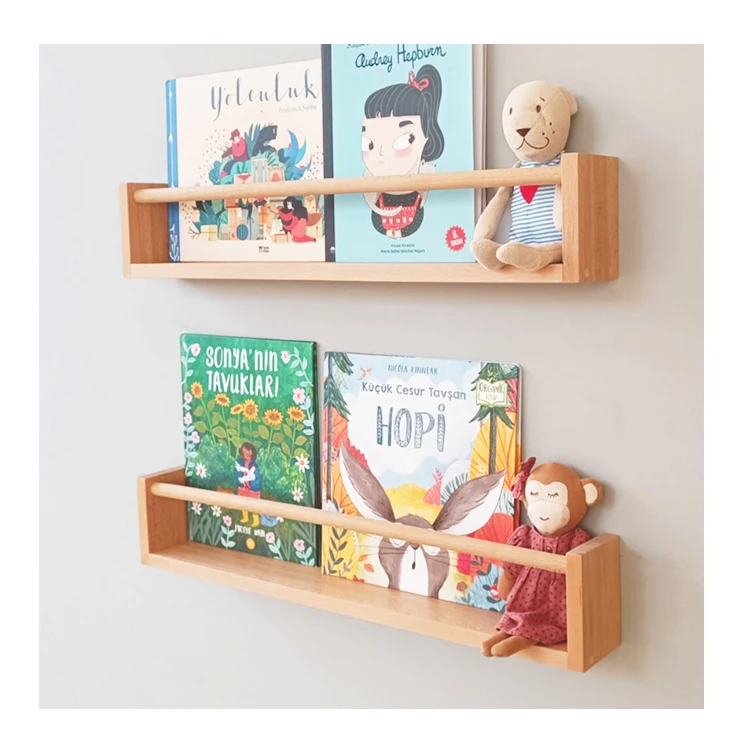 Eco-Friendly Nursery Decor Kids Furniture Montessori Wooden Floating Wall Shelf Home Decor