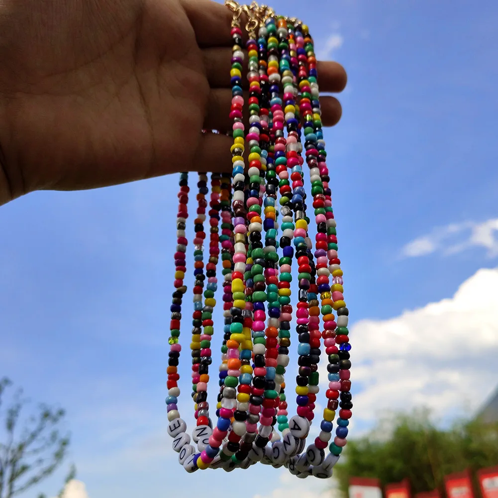 Stylish Lovely Colorful Acrylic Beaded Jewelry Creative Letters Clavicle Chain Necklace For Women