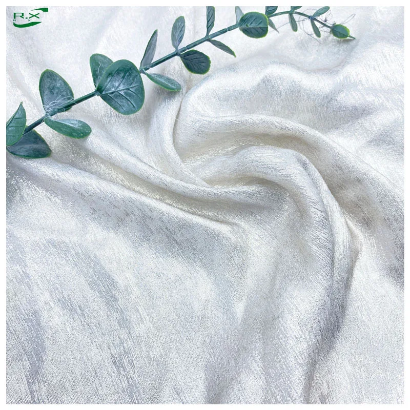 recycled polyester white metallic silky satin heavy shiny fabric for dresses