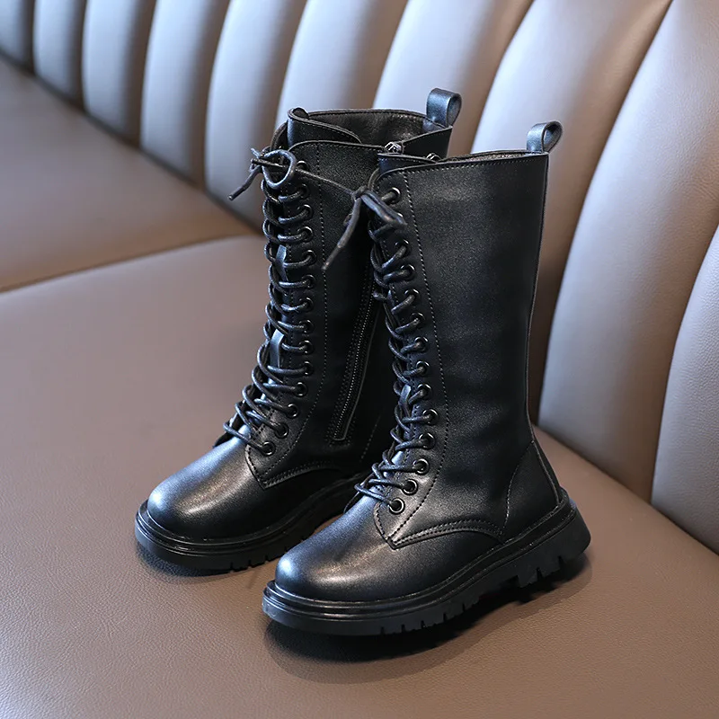 New Autumn Winter Kids performance Fashion tall canister long Boots girl Shoes Leather Waterproof Fashion Martin Boots