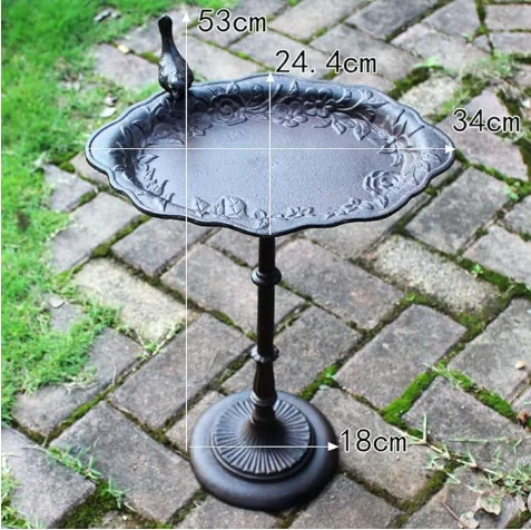 Cast Iron Bird Bath Yard Statue High-Footed Candlestick Bird Food Pot Retro Bird Feeder Garden Courtyard Decor Flower Pot