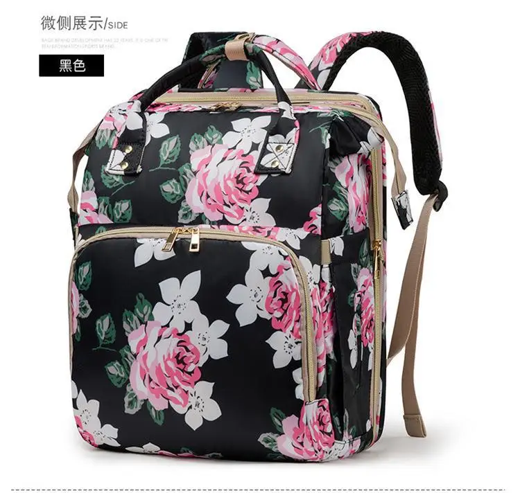 Baby Diaper Bag and Bed Portable Foldable Multi-function Fashion Mummy Backpack Diaper Bags with Changing Station