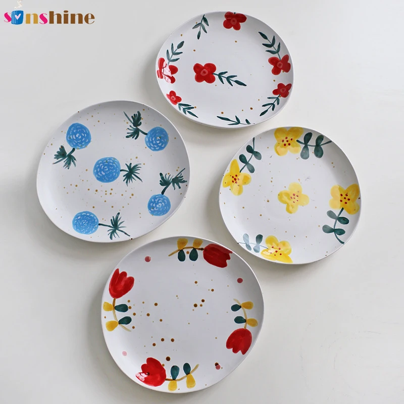 Newest hand painted flowers pattern irregular ceramic plate for gift