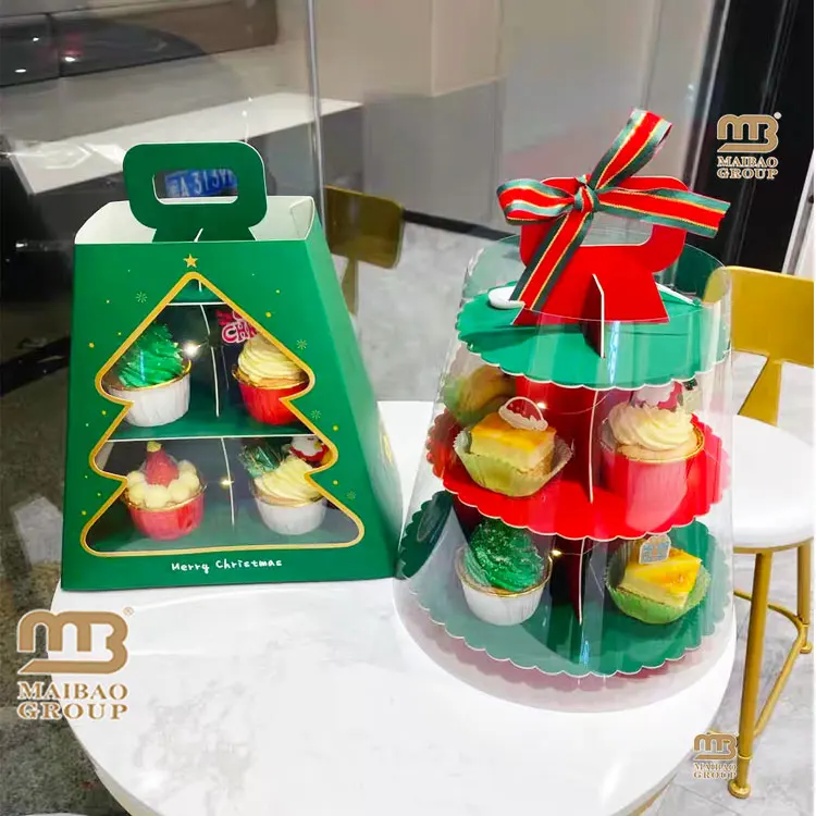 Wholesale Custom Printed Dessert Wedding 4 5 3 Tier Cupcake Display Paper Cake Stand With Logo And Handle