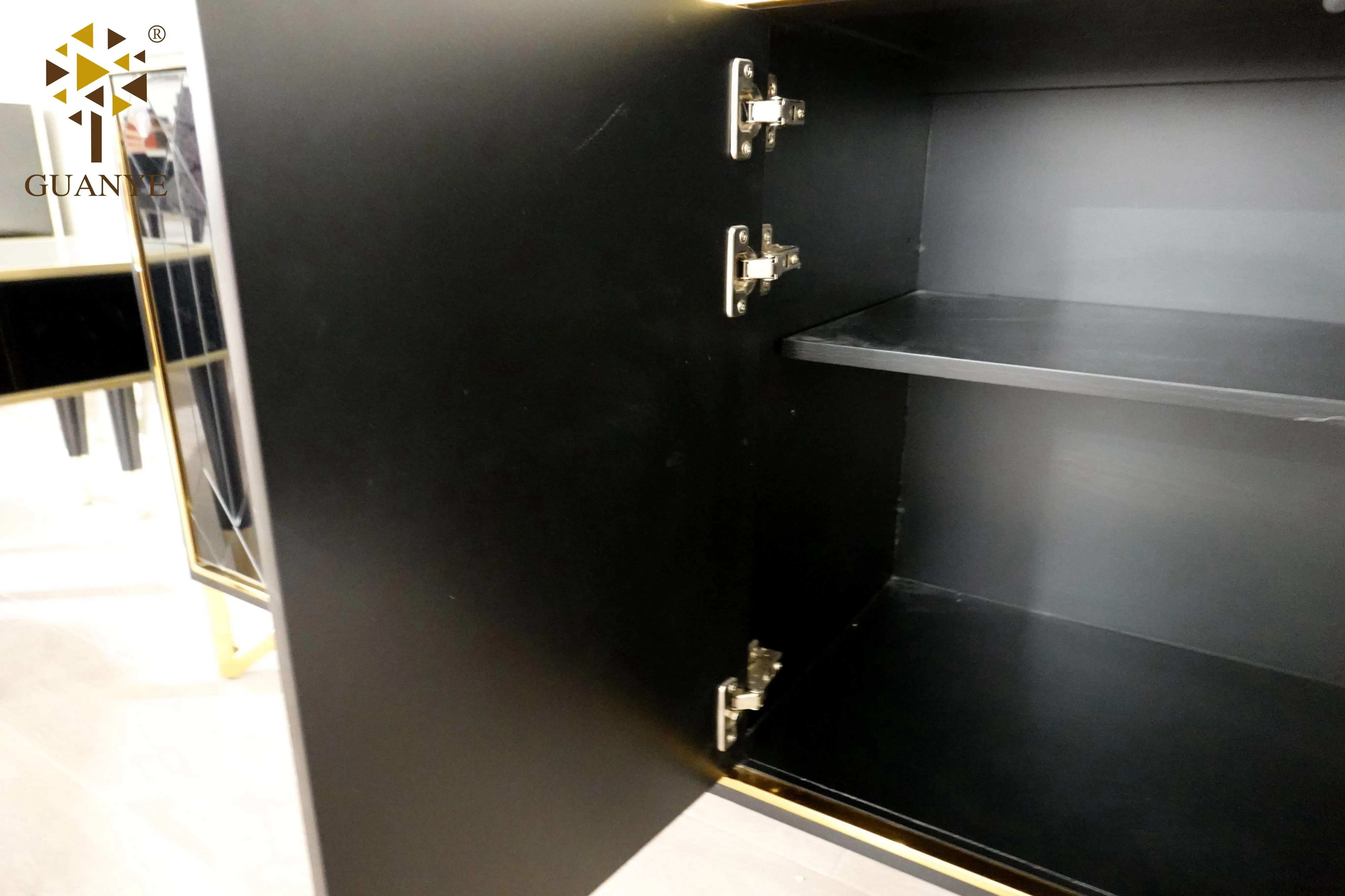 Guanye Hotsale Modern Sideboard Concise Style Wooden Furniture Black Mirror Sideboard Buffet Cabinet