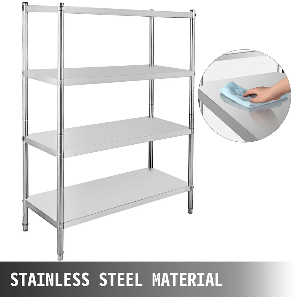 4-Tier Shelf Stainless Steel Shelving Commercial Standing Shelf Unit Display Rack for Kitchen, Office, Garage Storage