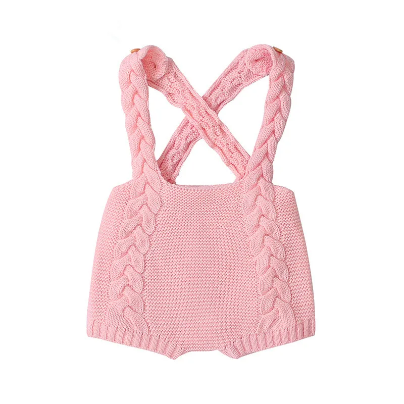 OEM service Hot sale baby boys and girls knitted solid color suspenders knit baby overalls