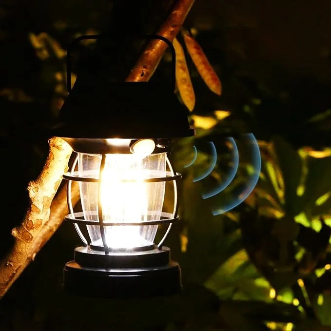 Portable Brightness Outdoor Waterproof 4 Modes Solar Camping Sensor Light 2400mAh Rechargeable Vintage Lantern with Hook Light