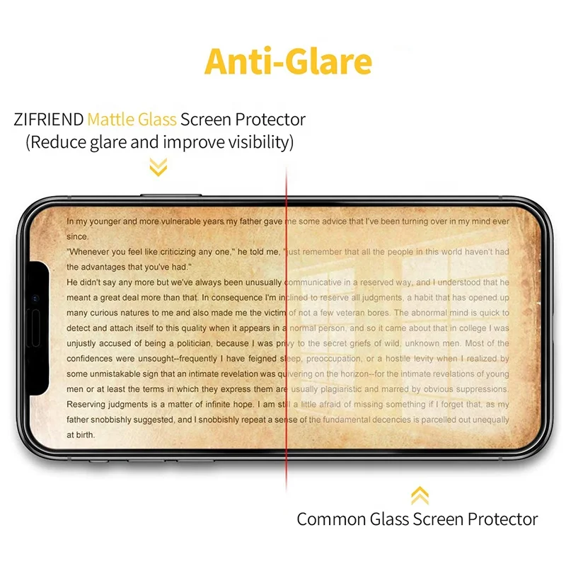 Matte Screen Protector for iPhone, ZIFRIEND 2.5D 0.33mm Anti Glare Full Coverage Anti Scratch, Bubble Free Tempered Glass