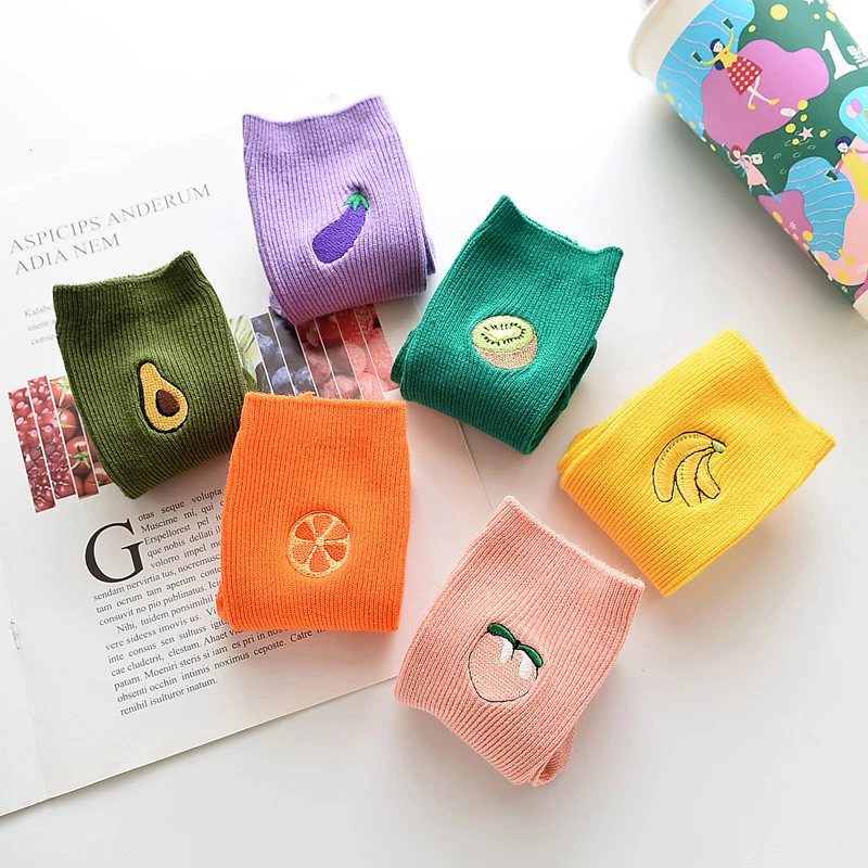 Cute Eggplant Avocado Kiwi fruit Orange Banana Peach pattern Baby Socks Combed Cotton Ribbed Cartoon Knee Length Socks for Kids