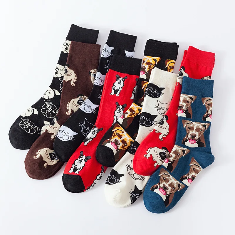 2021 Meias Personality logo dress novelty funny cartoon art animal dog cat girls fun colorful men socken cotton animal