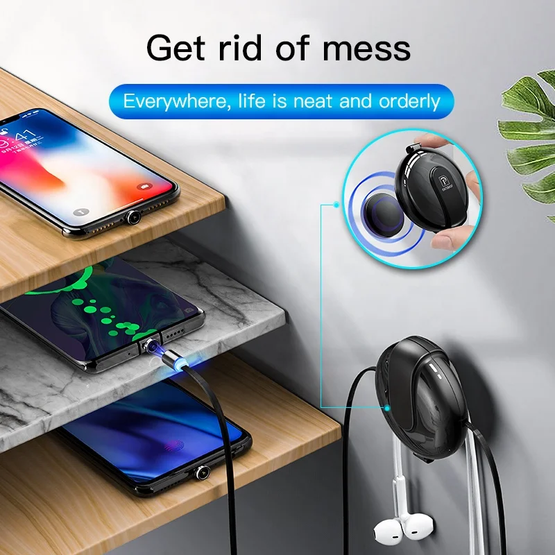 
Portable Retractable Charger USB Magnetic Cable OEM 3 in 1 for Mobile Phone Power Charging 2.4a Black Red 1M 