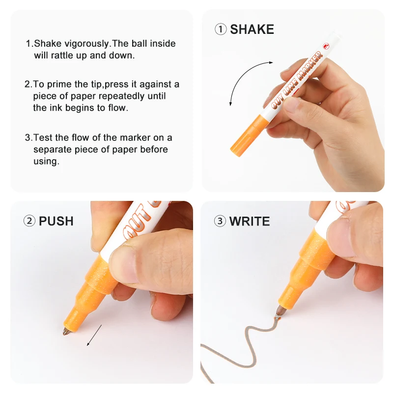 Mobee P-1267A Outline Markers 8pcs/set  Marker Pens Glitter Out Line Permanent Ink Color Flash Pens for Journaling Drawing