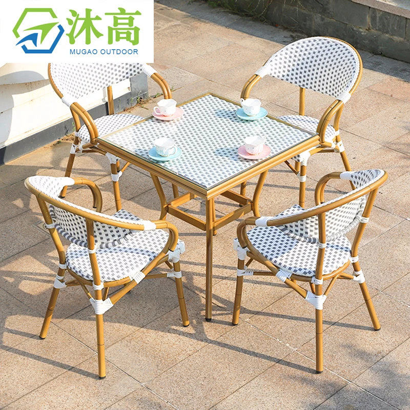 Patio Stacked French wicker Rattan chair Paris Bamboo Garden Bistro chair
