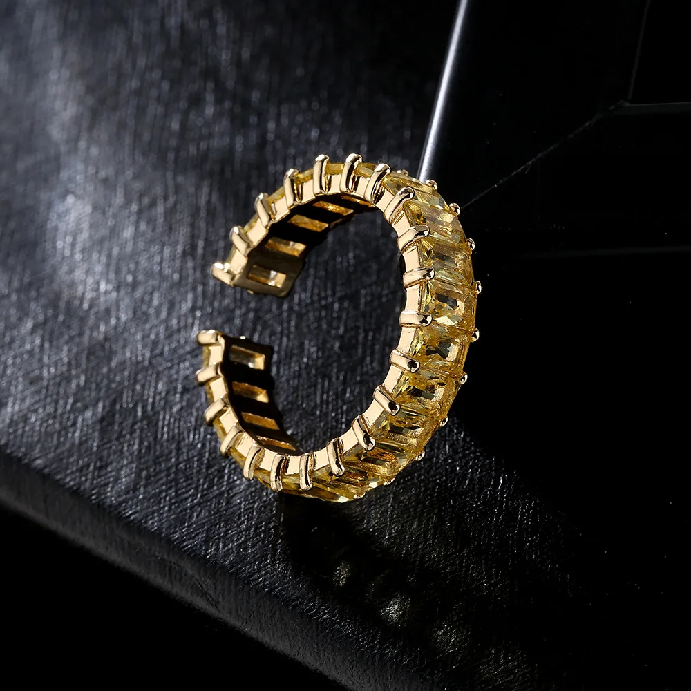 Fashion Eight Color Geometry Rainbow Engagement Ring Women Colorful c Zircon 18k Gold Plated Rings