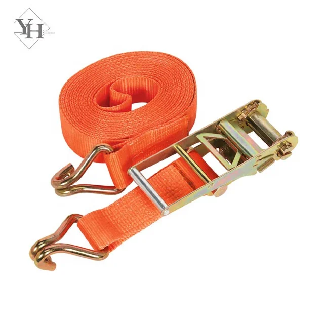 
high quality heavy duty 75mm 10000kg orange ratchet tie down strap cargo lashing belt with double j hook 
