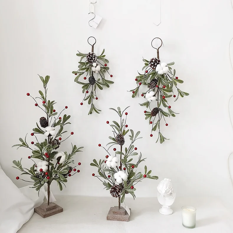 Artificial Christmas swag plastic glitter eucalyptus leaves tear drop swag with cotton