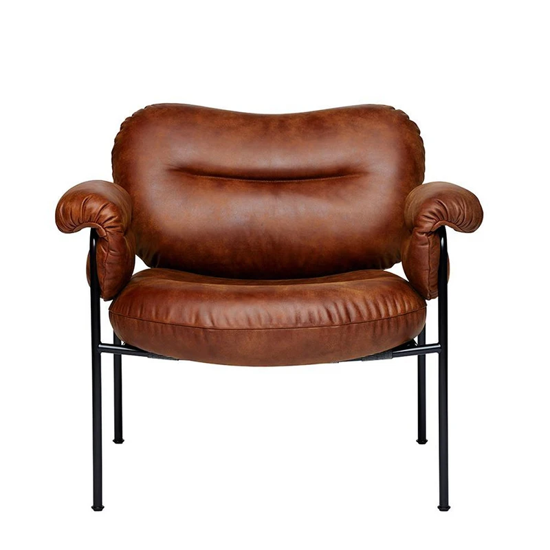 Nordic Style Casual Brown Sofa Furniture Living Room Armchair Modern Design Pu Cushion Arm Chair