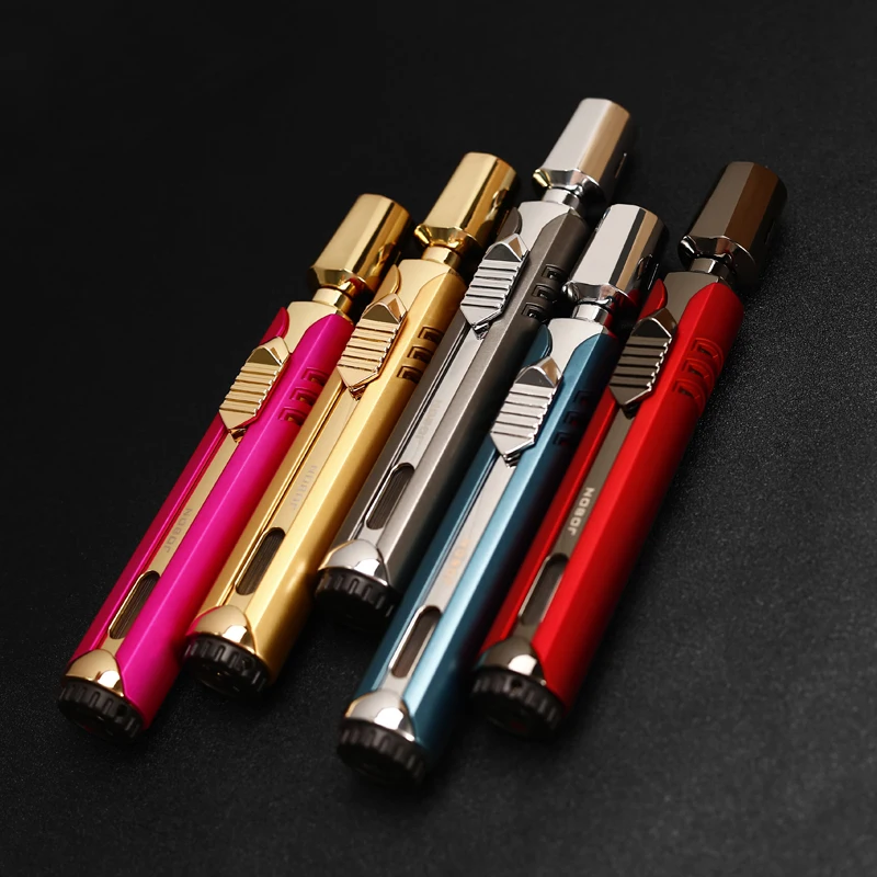Adjustable Jet Flame Pen Lighter Triple Jet Flame Butane Lighter With Visible Gas Window