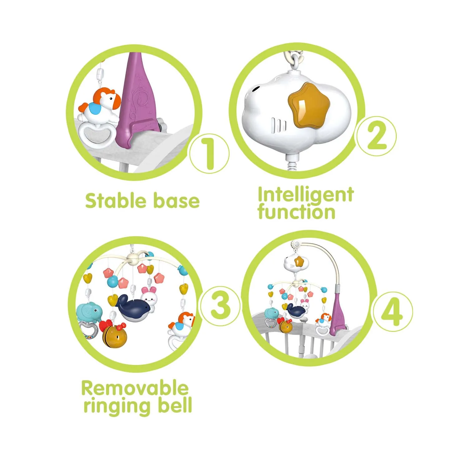 2024 Baby hot sale cloud music sleeping bed bell toy cartoon animal projection hanging mobile crib rattle toy