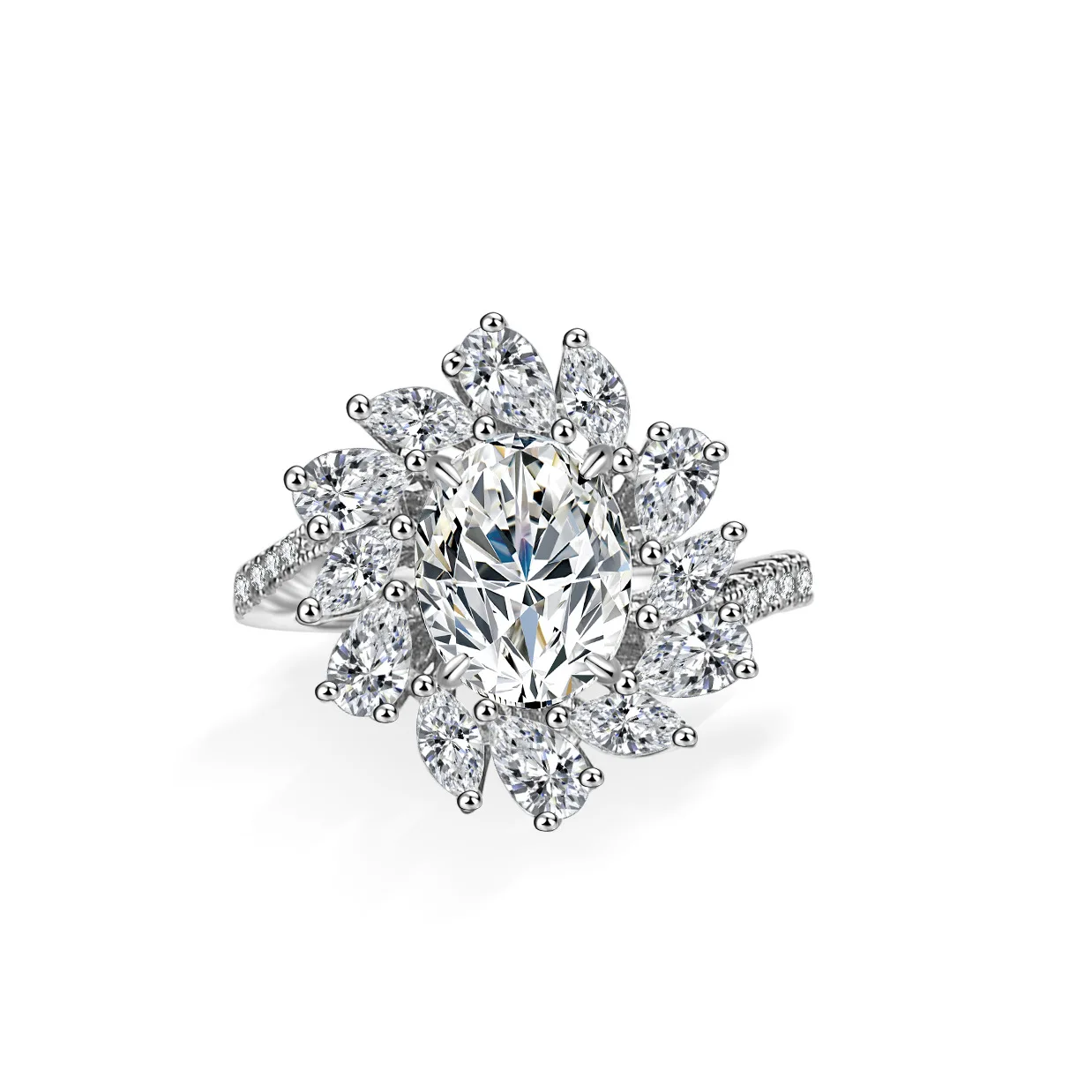 Hoyon White Special-shaped moissanite ring female S925 sterling silver 2 carat egg-shaped pigeon eggs Mosan ring mint green