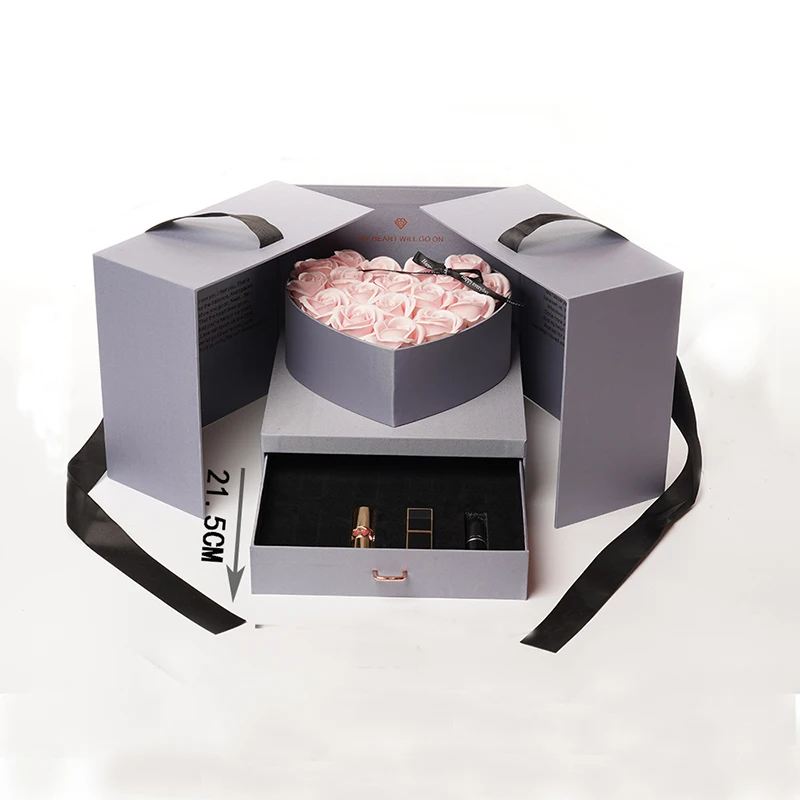 
High Quality Romantic Gift Rose Flower with Jewellery Box for Romantic Valentines Day Wedding Party 