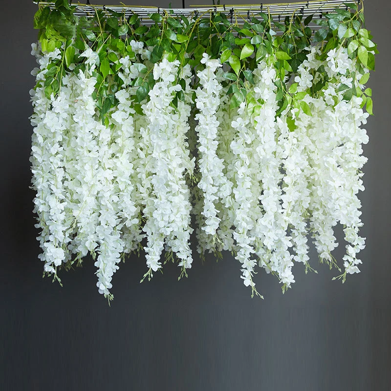 High Grade 3 Forks Silk Artificial Wisteria Hanging Flowers For Wall Decoration