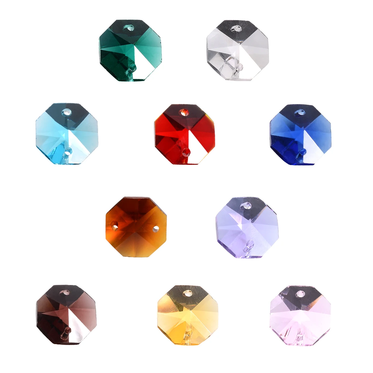 Lot 100pcs Glass Octagon Beads  Colorful Crystal Chandelier Parts Replacement Beads DIY Lamp Hanging Pendant