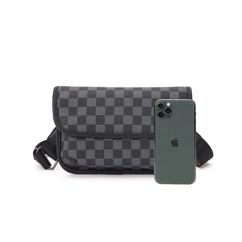 luxury fashion plaid man crossbody phone bag with removable shoulder strap leather sling bags men