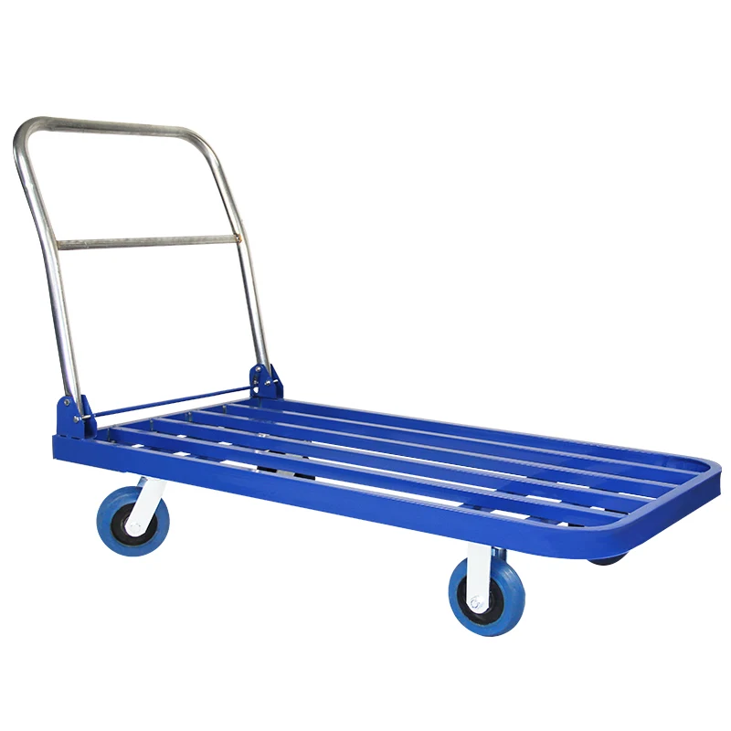 Rubber casters super load square tube trolley folding handle to pull heavy goods trailer small pull cart