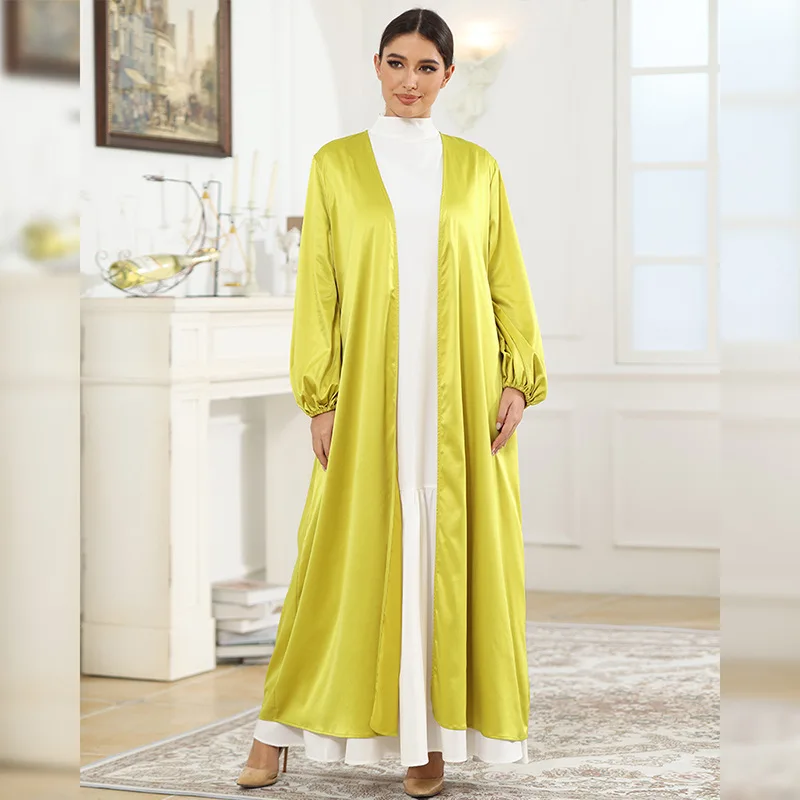 Solid Color Dress Islamic Arabic Layered Long Cardigan Fancy Dubai Open Women Muslim Dress
