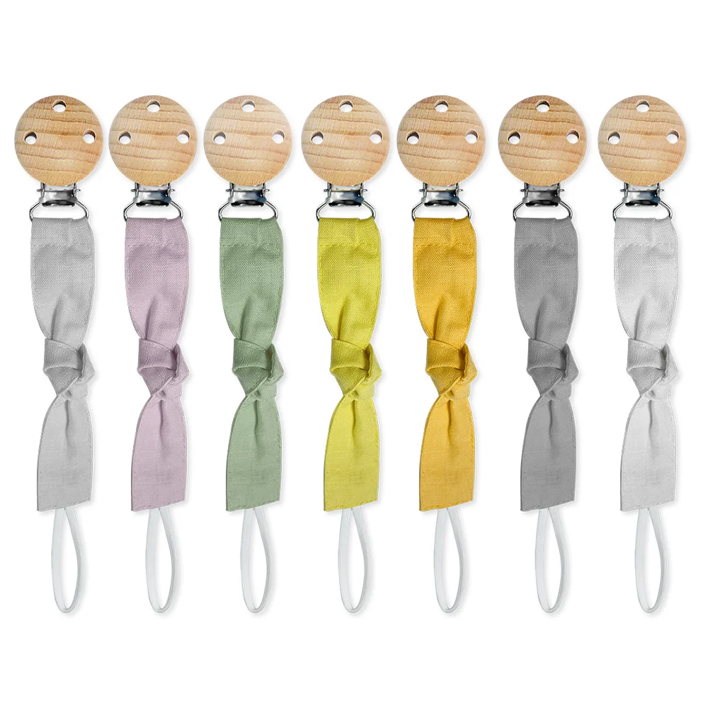 Hot Sale YT Cotton Baby pacifier clip chain  cute wooden pacifier clip