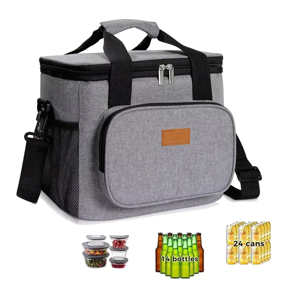 24 Cans Cooler Bag Food Shoulder Grey Thermal Insulated Lunch Soft Cooler Lunch Box Soft-sided Cooling Bag for Beach