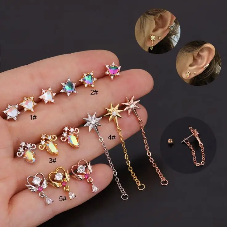 Chinese manufacturer trendy colorful customized cubic zircon sleeper earring cartilage