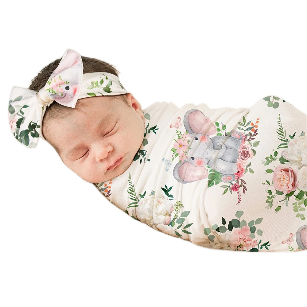 Wholesale Newborn Baby Swaddles Sack Breathable Swaddle Wrap Floral Polyester Receiving Blanket