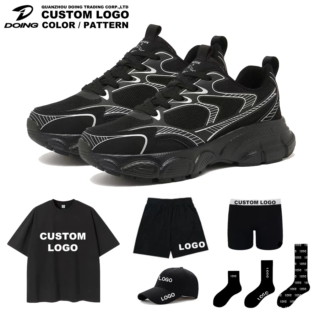 Wholesale OEM ODM Factory Personalized Branding Chunky Thick Sole Black Men Casual Running Shoes Design Custom Logo Men Shoes